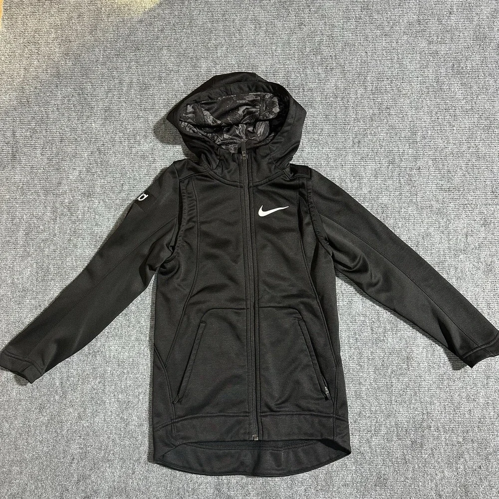 Nike Dri-FIT Boys Black Hooded Full Zip Track Jacket Fleece Pockets Sz S